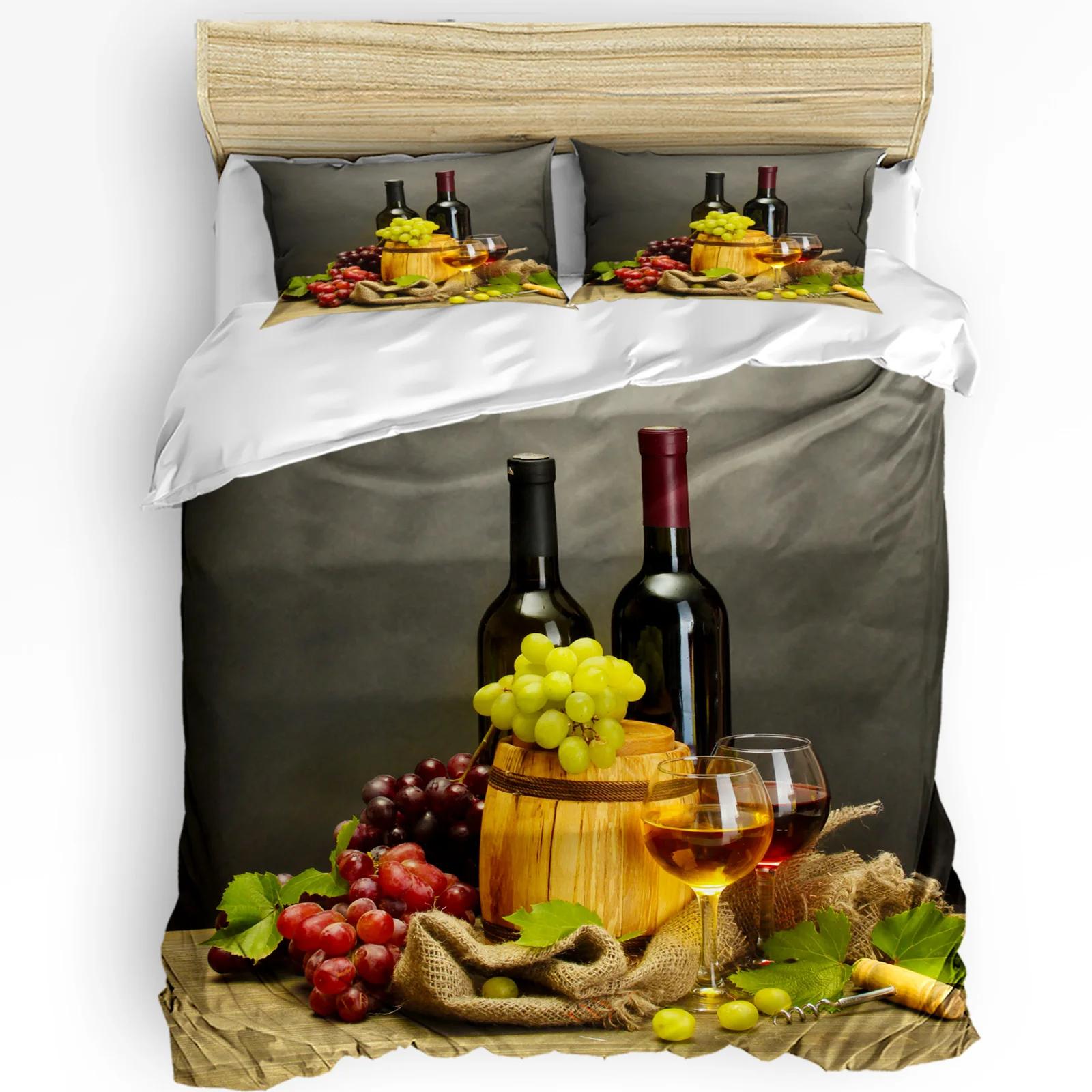 Grape Wine Fruit Leaves Rag Bedding Set 3pcs Duvet Cover Pillowcase Kids Adult Quilt Cover Double Bed Set Home Texti